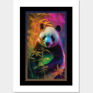 Panda Vibrant Tropical Flower Tall Digital Oil Painting Portrait Posters and Art